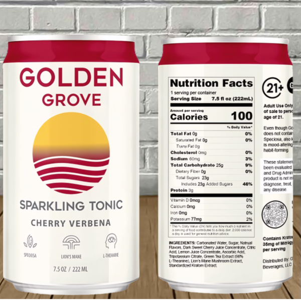 Golden Grove Kratom + Lion’s Mane Sparkling Tonic 7.5oz - Image 3