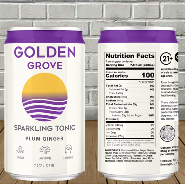 Golden Grove Kratom + Lion’s Mane Sparkling Tonic 7.5oz - Image 2
