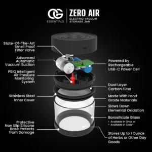 Alternative view of OG Essentials Zero Air Electronic Vacuum Storage Jar